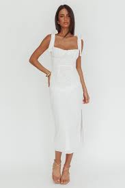 Shop the Cupid Tied Shoulder Embellished Midi Dress White