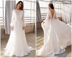 Boho Wedding Gown Long Sleeves Wedding Dress Organza Bridal Gown With Train Skirt Bohemian Wedding Organza Bridal Boho Wedding Gown Wedding Dress Long Sleeve