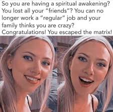 So you are having a spiritual awakening? You lost all your "friends"? You  can no longer work a "regular" job and your family thinks you are crazy?  Congratulations! You escaped the matrix!