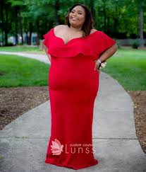 Red Ruffled Off The Shoulder Plus Size Prom Dress Plus Size Prom Dresses Plus Size Prom Dresses