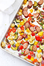 Aidell's italian style chicken sausage pasta dish madd with penne pasta. Sheet Pan Sausage Gnocchi Veggies With Video One Lovely Life