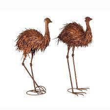 Set 2 Rusted Metal Emu Garden Ornaments
