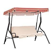 Sunjoy Red Striped Porch Swing Canopy Lowes Com Patio Swing Patio Swing Canopy Patio Furniture Deals
