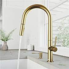 Features duralock(tm) quick connect system for easy installation. Vigo Greenwich Pulldown Spray Kitchen Faucet And Soap Dispenser Matte Brushed Gold Lowe S Canada