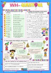 Wh questions worksheets for first grade. English Exercises Wh Questions