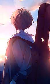 Mountain and clouds digital wallpaper, two anime character standing on wood branch facing mountain and red moon illustration. Anime Sad Boy 4k Wallpapers Wallpaper Cave