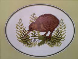 Model stitched over two on 32 ct. Kiwi Nz Icon Kit Stitch New Zealand