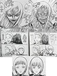 TGSmurf on X: Ouch. Original page of Claymore on the left, and redrawn by  the author's current style on the right. The Yoma now just looks like a  goofy old man, Raki