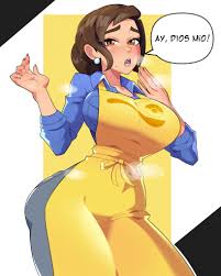 minicop2001, mother (pokemon), paldea mother, creatures (company), game  freak, nintendo, pokemon, pokemon sv, highres, translated, 1girl, apron,  blurry, blush, breasts, earrings, indoors, jewelry, large breasts, looking  at viewer, mole, mole under mouth,