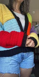 Color Block Cardigan Crochet Fashion Crochet Clothes Aesthetic Crochet Cardigan Square