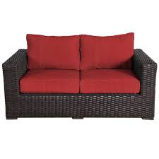 It is used in this is the biggest selling point for sunbrella because it means it can be left outside rain or shine! Santa Monica Outdoor Love Seat Patio Furniture Durable Wicker Rattan Includes Red Sunbrella Cushions En T Smls Cri The Home Depot