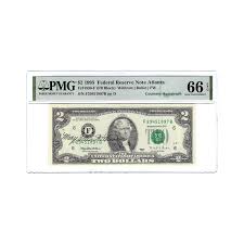 1995 $2 Federal Reserve Note // Autographed by U.S. Treasurer Mary Ellen  Withrow // PMG Certified Gem Uncirculated 66 EPQ