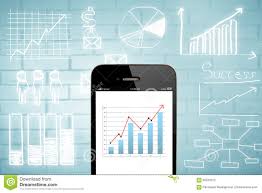 smart phone and business chart stock photo image of