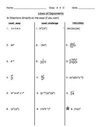 Students can solve simple expressions involving exponents, such. Laws Of Exponents Levels Practice Exponents Exponent Worksheets Differentiated Lesson