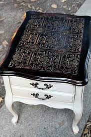 Confessions Of A Diy Aholic French End Table Gets A New Do Painted Furniture Paintable Wallpaper Redo Furniture