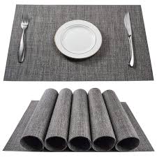 Amazon Com Beteam Placemats Heat Resistant Placemats Stain Resistant Anti Skid Washable Pvc Table Mats Woven Vinyl Placemats Set Of 6 Grey Home Kitchen Com Imagens