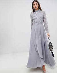 Asos Design Maxi Dress With Long Sleeve Embellished Bodice In 2019 Maxi Dress With Sleeves Maxi Bridesmaid Dresses Dresses