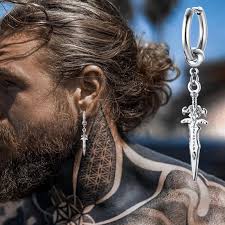 Single Silver Color Dagger Earring Men Stainless Steel Sword Huggie Hoops Earrings Cool Fashion Rock Tattoo Men Jewelry Hoop Earrings Aliexpress
