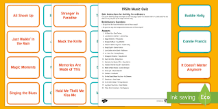 Music trivia of the late 50's · 1. 1950s Music Quiz Matching Cards