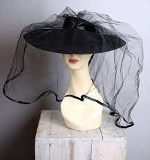 1930 S Mourning Hat Rare Black Vintage Funeral Hat With Veil Mint Condition Tilt Top Hat Antique Designer Ladies Hat Art Deco Hat Art Deco Hats Hat With Veil Mourning Hat