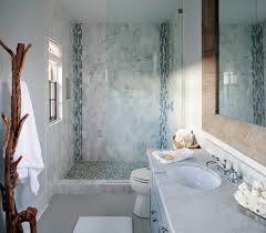 Glass mosaics are one of the easiest ways to add pops of color shine accent bathroom wall tile ideas. Blue Mosaic Tile Shower Cottage Bathroom Sherwin Williams Uncertain Gray Summer House Style