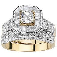 Find the perfect bridal set to fill your engagement and wedding ring needs at the same time. Fingerhut Palmbeach Jewelry 18k Gold And Rhodium Over Brass Princess Baguette And Round Cz Bridal Set