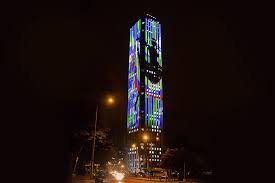 It's the fourth tallest building in the country. Torre Colpatria Bogota Colombia Color Kinetics