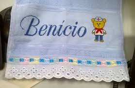 Monogramas para bordar em ponto cruz. Toalhinha Com O Nome Benicio E Ursinho Marinheiro Ponto Cruz Menino Rosa Ponto Cruz Alfabeto Ponto Cruz