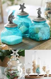 Decorative Coastal Glass Jars Clear Blue In 2020 Decorative Glass Jars Coastal Decor Apothecary Jars