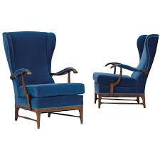 Pair Of High Back Lounge Chairs By Paolo Buffa 1960 Italian Blue Leather From A Unique C Lounge Chair Design Mid Century Lounge Chairs Vintage Lounge Chair