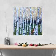 Birch Tree Wall Art Canvas Original Woodland Birch Tree Forest Fox Painting Aspen Trees Home Decor Birch Tree Wall Art Animal Painting Tree Wall Art Fox Painting Tree Forest