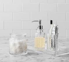 Turn your basic bathroom into a decorative dream with beautiful bathroom ideas from pottery barn. Pressed Glass Bathroom Accessories Pottery Barn