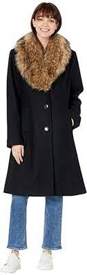 Kate Spade Fit And Flare Wool Coat W Faux Fur Collar Black Women S Coat Shopstyle