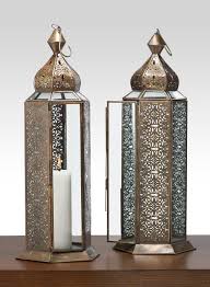 16in Antique Bronze Jaipur Pattern Panel Lantern Metal Lanterns Candle Lanterns Moroccan Lanterns