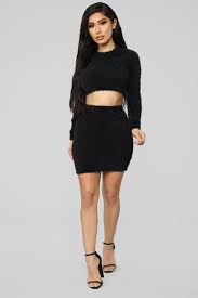 Black And White Crop Top And Skirt Set Fuzzy Feels Skirt Set Black Black Crop Top Outfit Fuzzy Skirt Crop Top Outfits