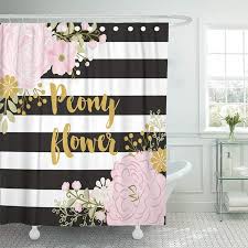 See more ideas about pink and black bathroom, black bathroom, pink bathroom. Cynlon Pink Vector Peony Black And White Stripes Flower Peonies Gold Bathroom Decor Bath Shower Curtain 60x72 Inch Walmart Com Walmart Com
