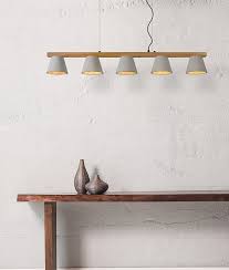 Modern linear pendant with conical lamps: Linear Pendant With Concrete Style Shades Black Detail
