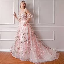 Flower Fairy Blushing Pink Prom Dresses 2019 A Line Princess Sweetheart Puffy Short Sleeve Sash Appliques Flower Court Train Backless Ruffle Formal Dresses Blush Pink Prom Dresses Pink Prom Dresses Pink