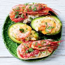 Gambas Rojas A La Parrilla Con Aguacates Rellenos Aguacate Relleno Langostinos A La Plancha Aguacate