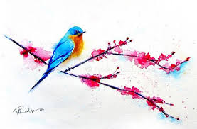 Bird Sitting On Branch Painting Bluebird Sitting On Cherry Blossom Branch Watermark Watercolor Bird Watercolor Art Prints Bluebird Painting