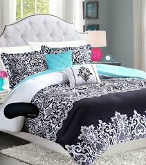 The soft colors and tones remind you of a relaxing atmosphere that you would get at the beach or on a tropical island. Comforters Bedding Sets Beautiful Modern Chic Blue Teal Aqua White Black Scroll Girl Boys Comforter Set Bedding