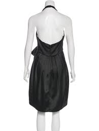 Black And Creme Halston Heritage Halter Cocktail Dress With Surplice Neck Open Back Two Pockets Tiered At Cocktail Dress Halter Cocktail Dress Edgy Fashion