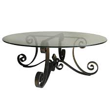 Coffee table base for glass top. Mid Century Scrolled Forged Iron Table Base With Round Glass Top At 1stdibs