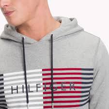Tommy Hilfiger Cotton Terry Logo Hoodie Cloud Htr Tommy Hilfiger Men Detail Image 2 Mens Outfits Tommy Hilfiger Outfit Mens Sweatshirts Hoodie