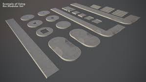 Sidewalk Modular Set 3d Model Low Poly Max Obj Mtl Fbx Tga Tbscene Tbmat Game Ready 3d 3dmodel Unity Unrealengine Sidewalk Settings Modular 3d Model