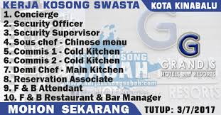 Jawatan kosong dikemaskini setiap hari. Kerja Kosong Sabah Hotel Grandis Kota Kinabalu Pelbagai Jawatan Jawatan Kosong Terkini Negeri Sabah