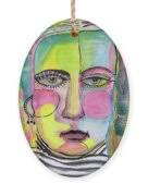 Woman in Striped Shirt Wood Print by Beth Nadler