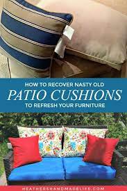 I will teach you how to reupholster or recover outdoor patio cushions for your patio set. How To Re Cover Patio Furniture Cushions Makeoverpatiochairs Diy Patio Furniture Cushions Diy Patio Cushions Patio Furniture Cushions