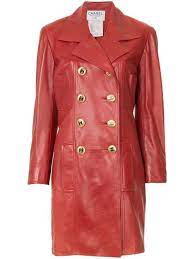 Chanel Pre Owned Double Breasted Leather Coat Farfetch Leather Coat Chanel Pre Owned Coat