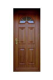 Poignée de porte d'entrée pas cher en bois sur plaque clé i entraxe 95 mm, bois noyer. Portes Pvc Atlantide